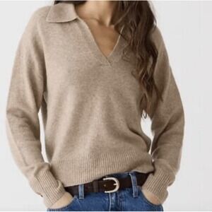 J. Crew Womens Collared V-neck sweater in Supersoft yarn Wool Blend Tan Size 2X